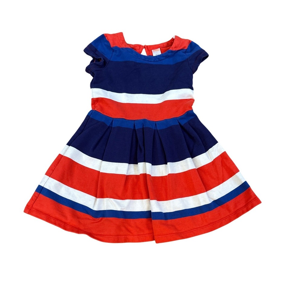 Gymboree Striped Dress Kids Blue Red White Short Sleeve Pleated SIZE 7